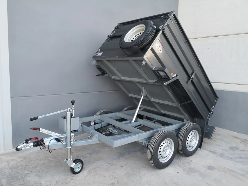 Remolque basculante hidráulico de 2 ejes con soporte lateral – Ruedas en el exterior